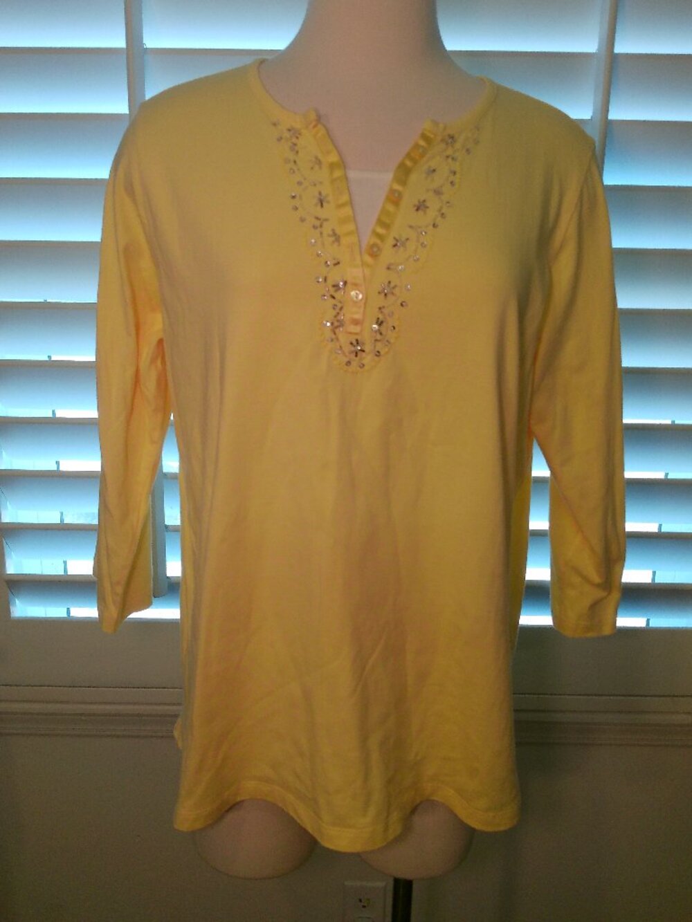 Blouse Yellow Embroidered Shirt Denim & Co Size 1X